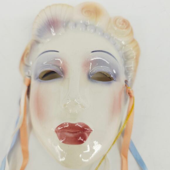 Clay Art About Face Line Ceramic Mask 7" Flapper Girl Blue Star Snowflake Face - Picture 2 of 8